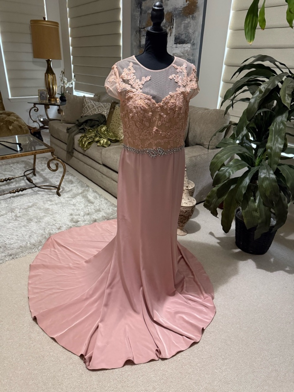 Wedding Elegant Pink Lace Appliqué Evening Gown-Mother of Bride